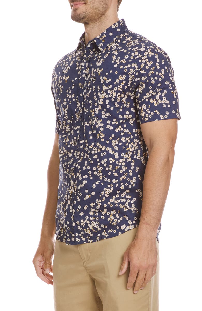Quiksilver Cosmic Fields Classic Short Sleeve Button-Up Shirt, Alternate, color, Navy