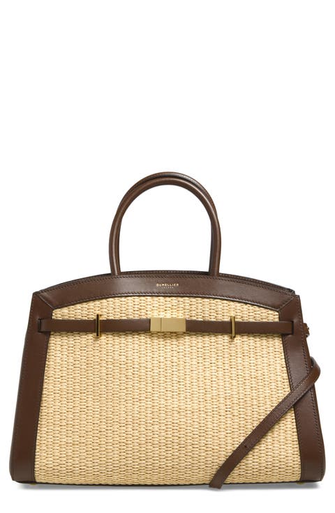 The Midi Hudson Raffia & Leather Satchel