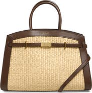 DeMellier The Midi Hudson Raffia & Leather Satchel