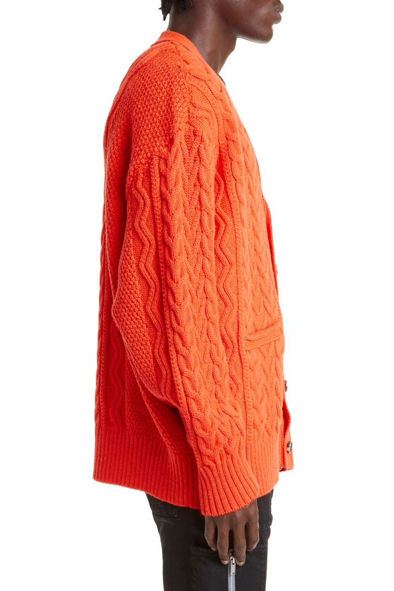 Men's Cable Knit Wool Cardigan, Alternate, color, ORANGE