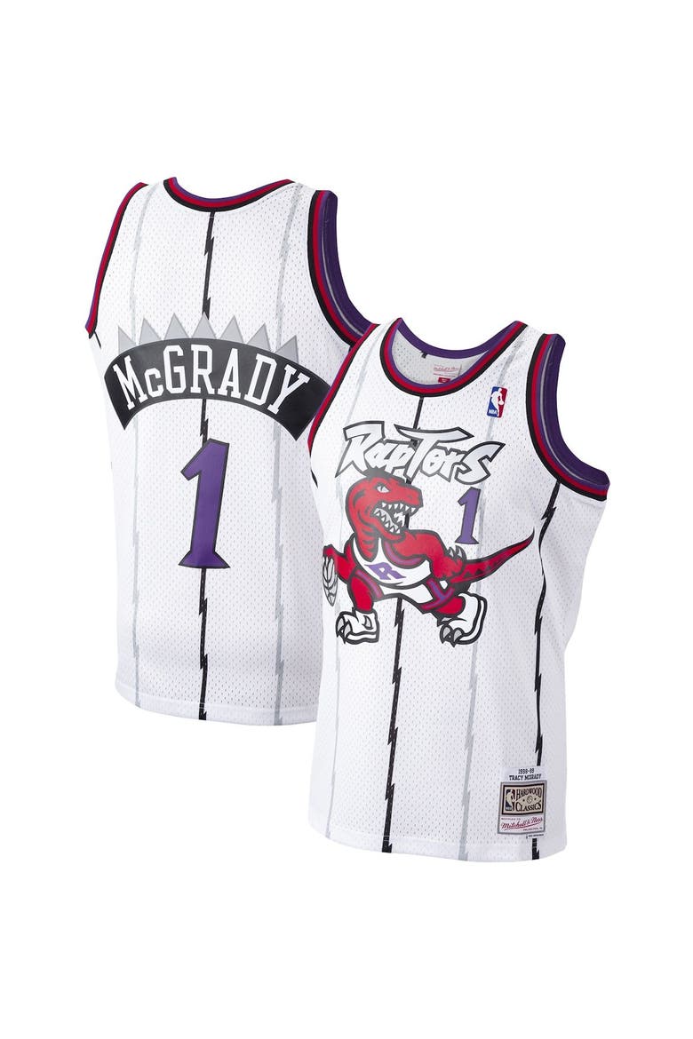 Men's Mitchell & Ness Tracy McGrady White Toronto Raptors 1998-99 Hardwood Classics Swingman Player Jersey, Main, color, White