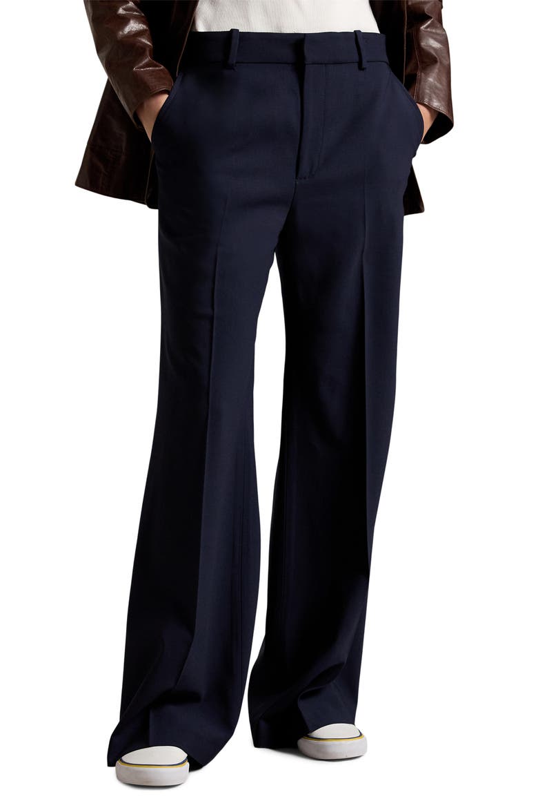 Beaton High Waist Flare Leg Stretch Wool Pants, Main, color, NAVY