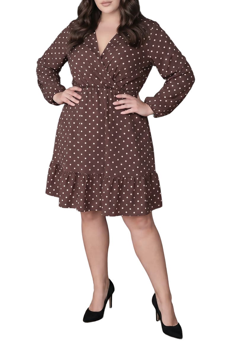 Polka Dot Ruffle Hem Long Sleeve Minidress, Alternate, color, COCO DOTS