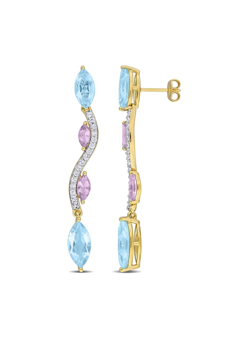Blue Topaz Wavy Drop Earrings Yellow Plated Silver, Main, color, Blue Topaz