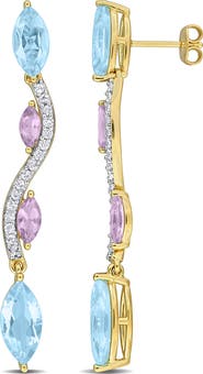 Julianna B. Blue Topaz Wavy Drop Earrings Yellow Plated Silver