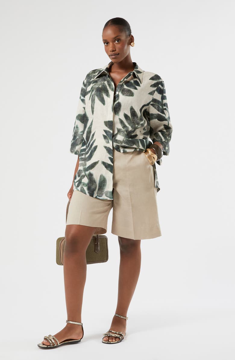 Marina Rinaldi Abetaia Leaf Print Linen Jacket, Alternate, color, Olive Green
