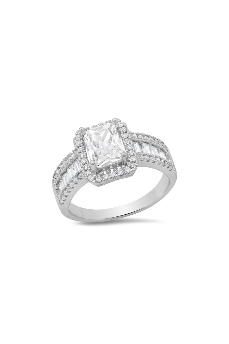 18K Gold Plated Simulated Diamond Halo Ring, Main, color, SILVER