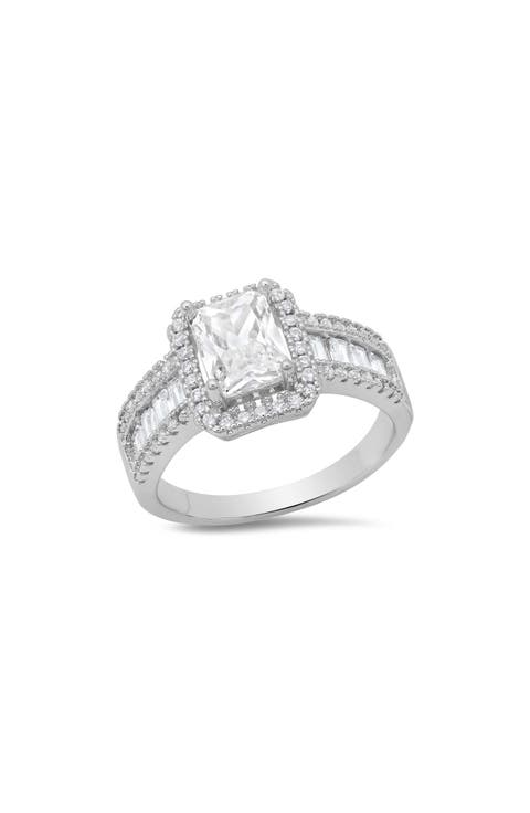 18K Gold Plated Simulated Diamond Halo Ring