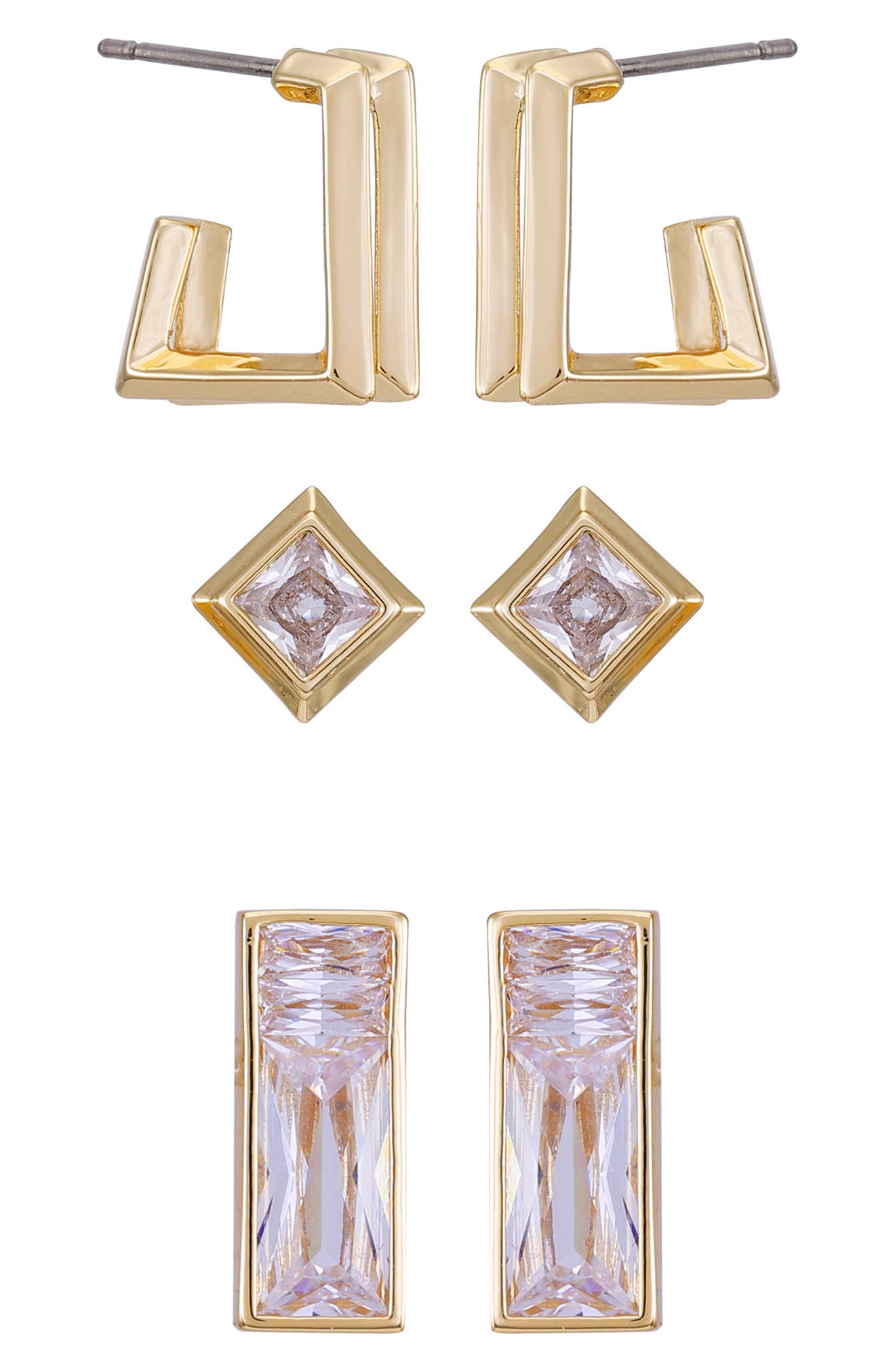 Vince Camuto Set of 3 Crystal Stud & Huggie Hoop Earrings