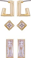 Vince Camuto Set of 3 Crystal Stud & Huggie Hoop Earrings
