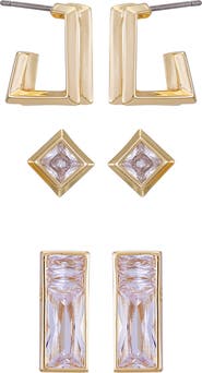 Vince Camuto Set of 3 Crystal Stud & Huggie Hoop Earrings