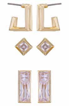 Vince Camuto Set of 3 Crystal Stud & Huggie Hoop Earrings