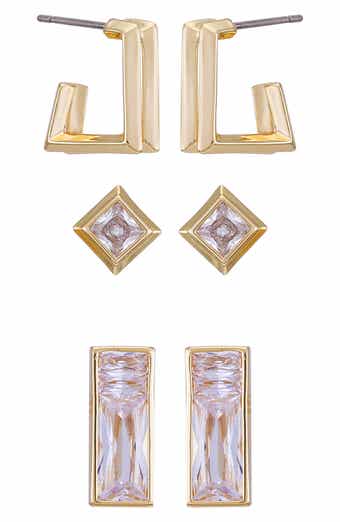Vince Camuto Set of 3 Crystal Stud & Huggie Hoop Earrings