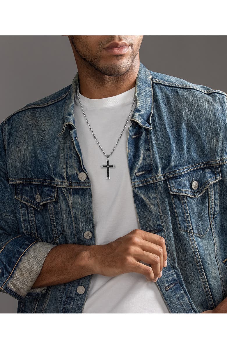 Esquire Men's Two-Tone Stainless Steel Diamond Cross Pendant Necklace, Alternate, color, Stainless Steel