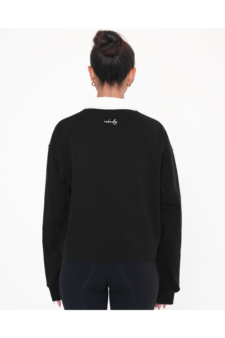 Rugby Piping Relaxed Polo Top, Alternate, color, Black/White