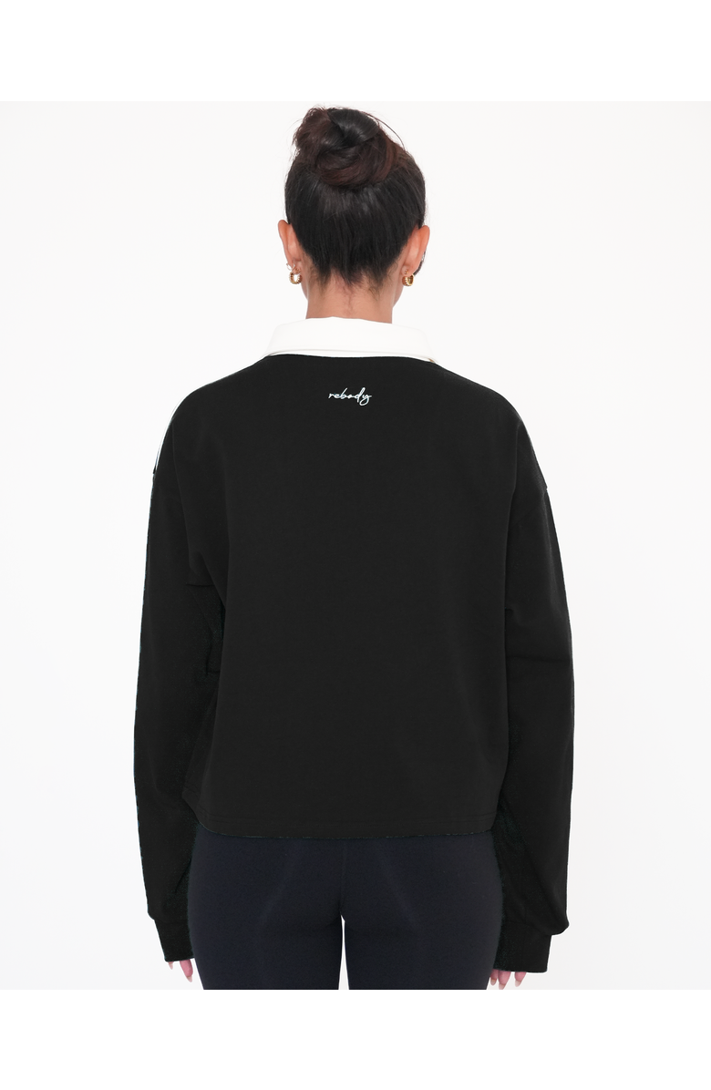 Rebody Active Rugby Piping Relaxed Polo Top, Alternate, color, Black/White