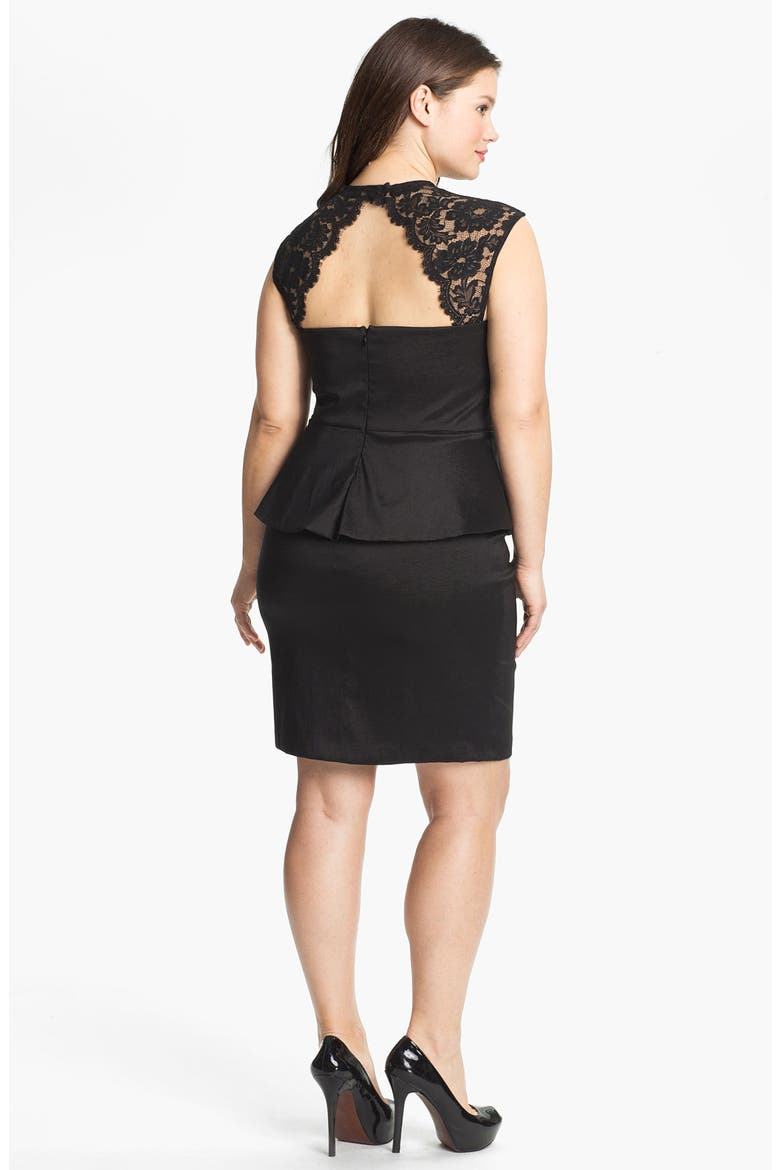 Xscape Lace Detail Peplum Dress, Alternate, color, BLACK