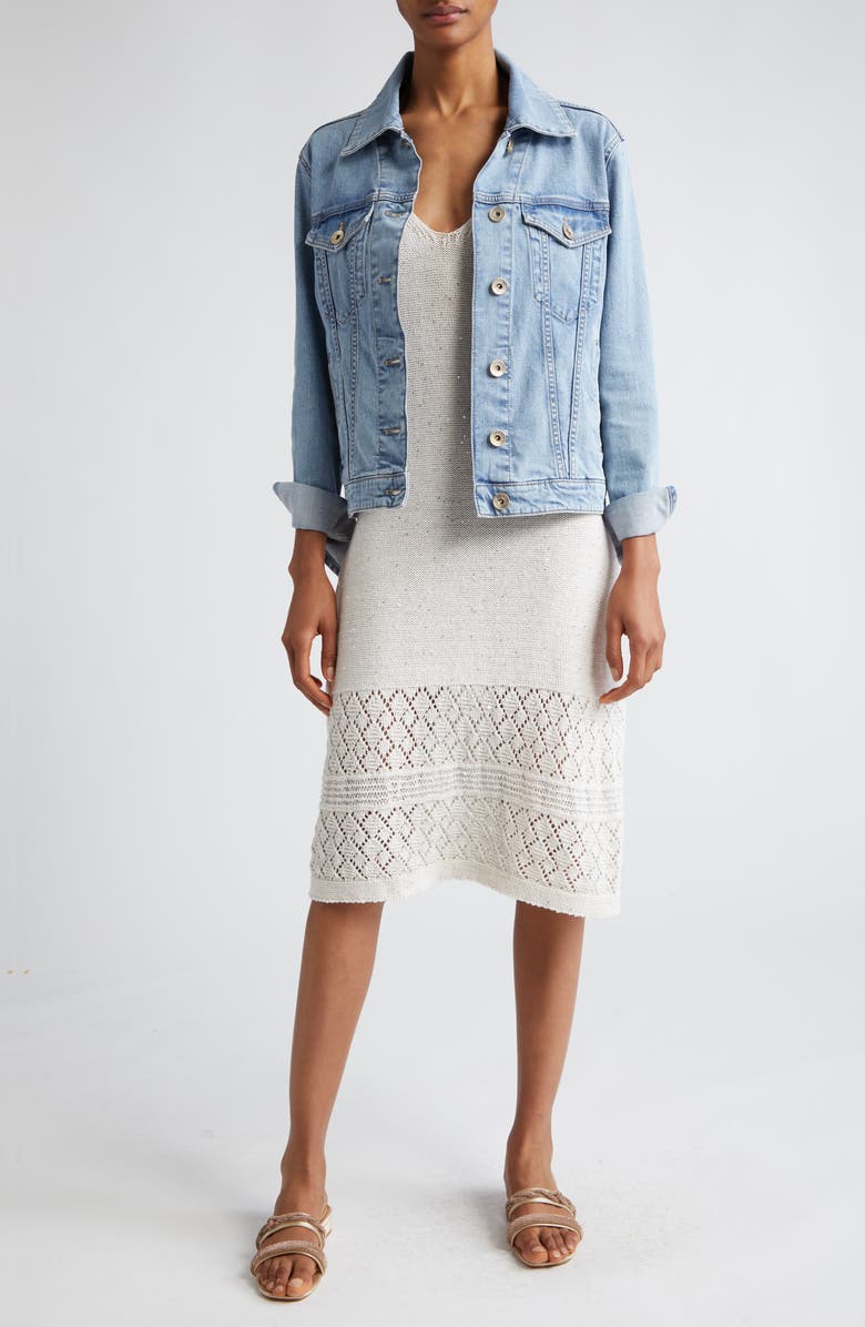 Eleventy Sequin Sleeveless Cotton & Linen Blend Pointelle Sweater Dress, Alternate, color,