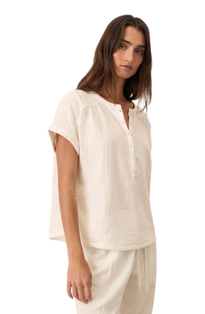 Pact Organic Cotton Coastal Double Gauze Short Sleeve Popover, Alternate, color, Cream