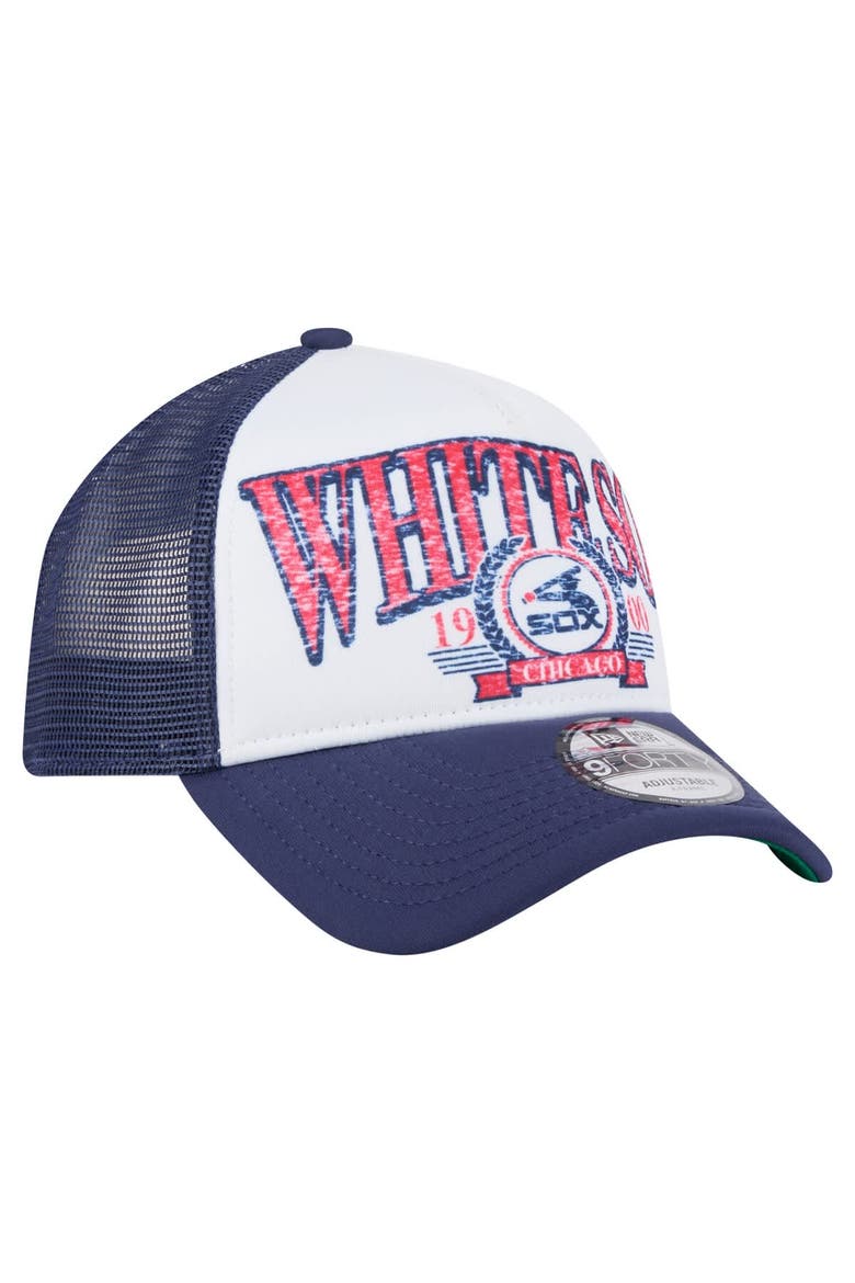 Men's New Era  White Chicago White Sox Distressed 9FORTY A-Frame Adjustable Trucker Hat, Alternate, color, White