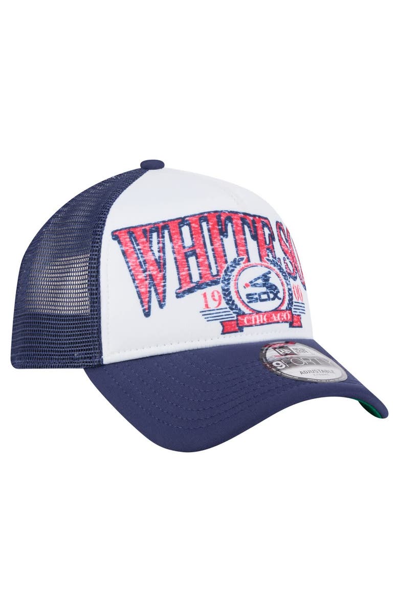 New Era Men's New Era  White Chicago White Sox Distressed 9FORTY A-Frame Adjustable Trucker Hat, Alternate, color, White