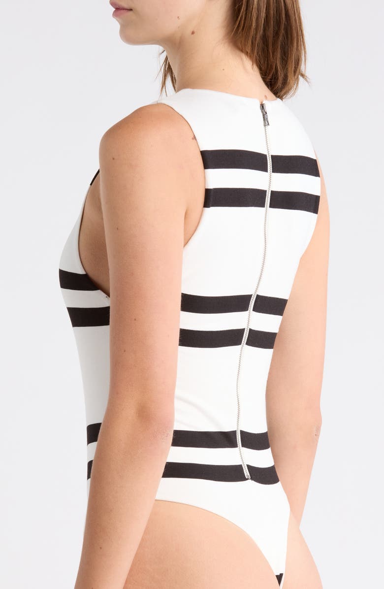 Alice + Olivia Rothy Sleeveless Crewneck Bodysuit, Alternate, color, Paddleboard Stripe Ecru/ Black