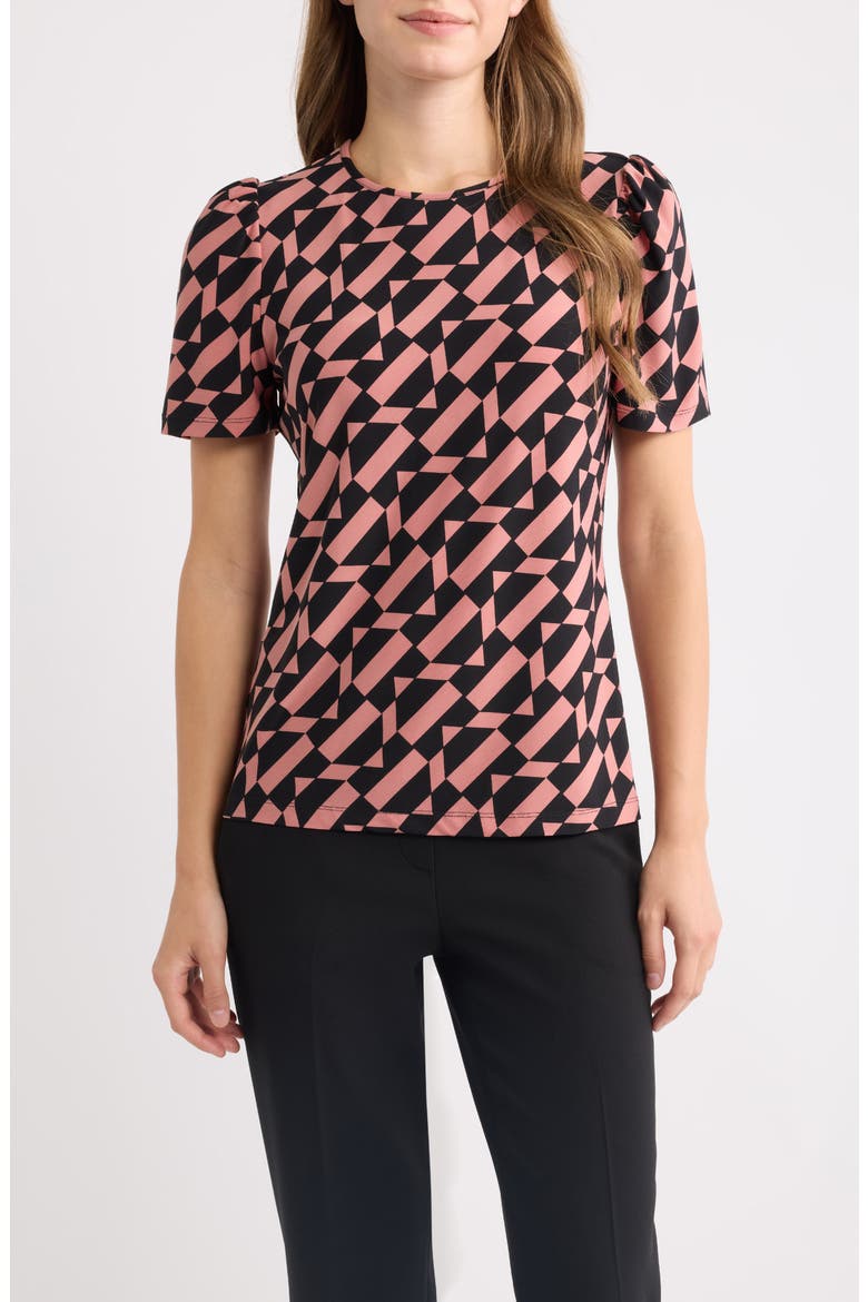 Puffed Shoulder Crewneck Top, Main, color, ANNE BLACK/ PRIMROSE