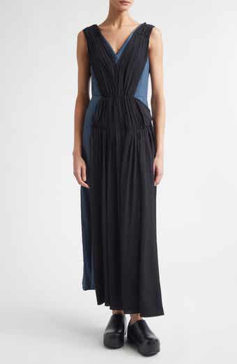Two-Tone Mixed Media Asymmetric Midi Dress