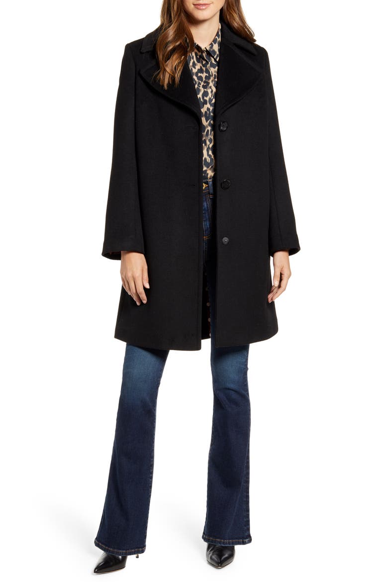 Single Breasted Wool Blend Coat, Main, color, BLACK
