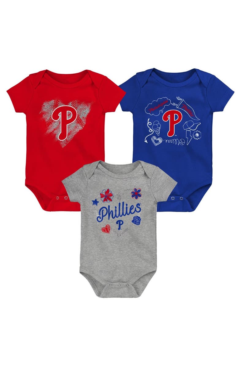 Outerstuff Infant Red/Royal/Gray Philadelphia Phillies Batter Up 3-Pack Bodysuit Set, Main, color, Red