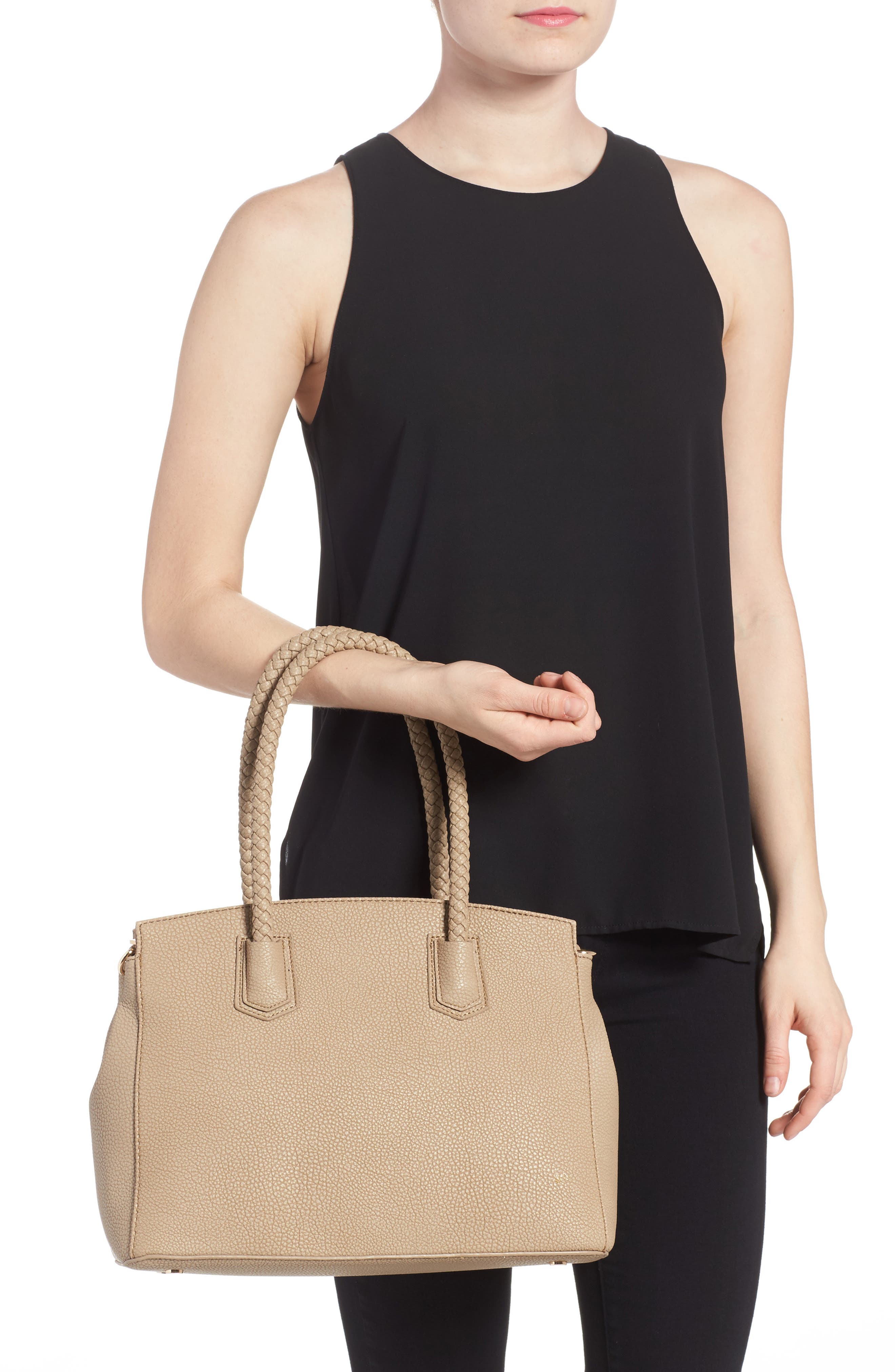 Lexington Faux Leather Satchel, Alternate, color, TAUPE