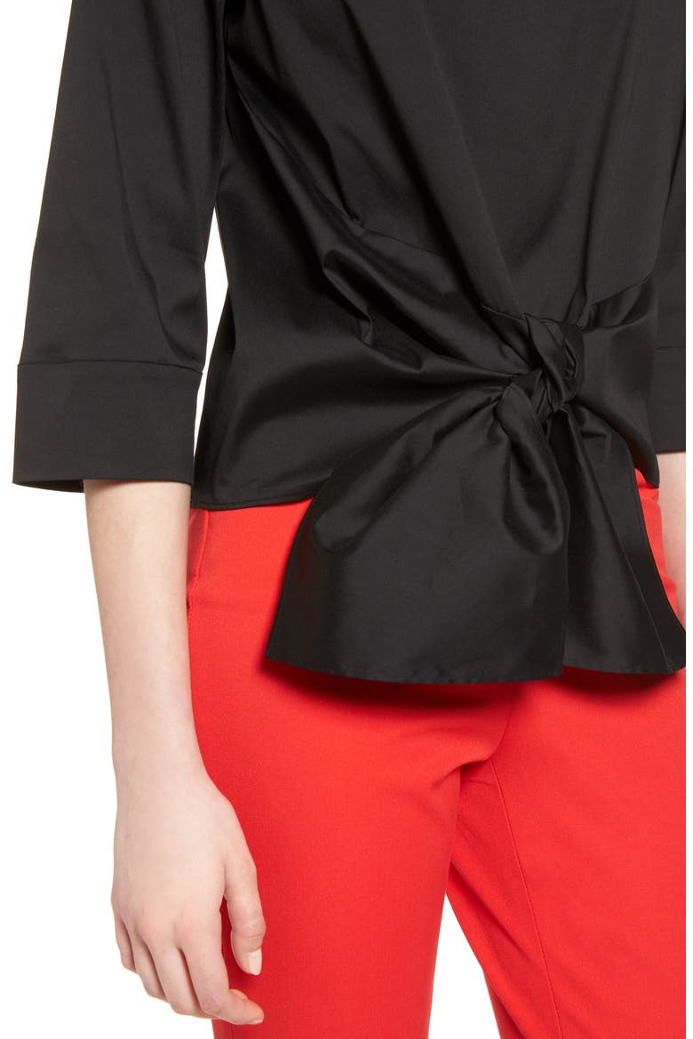 TIE FRONT BLOUSE, Alternate, color, BLACK