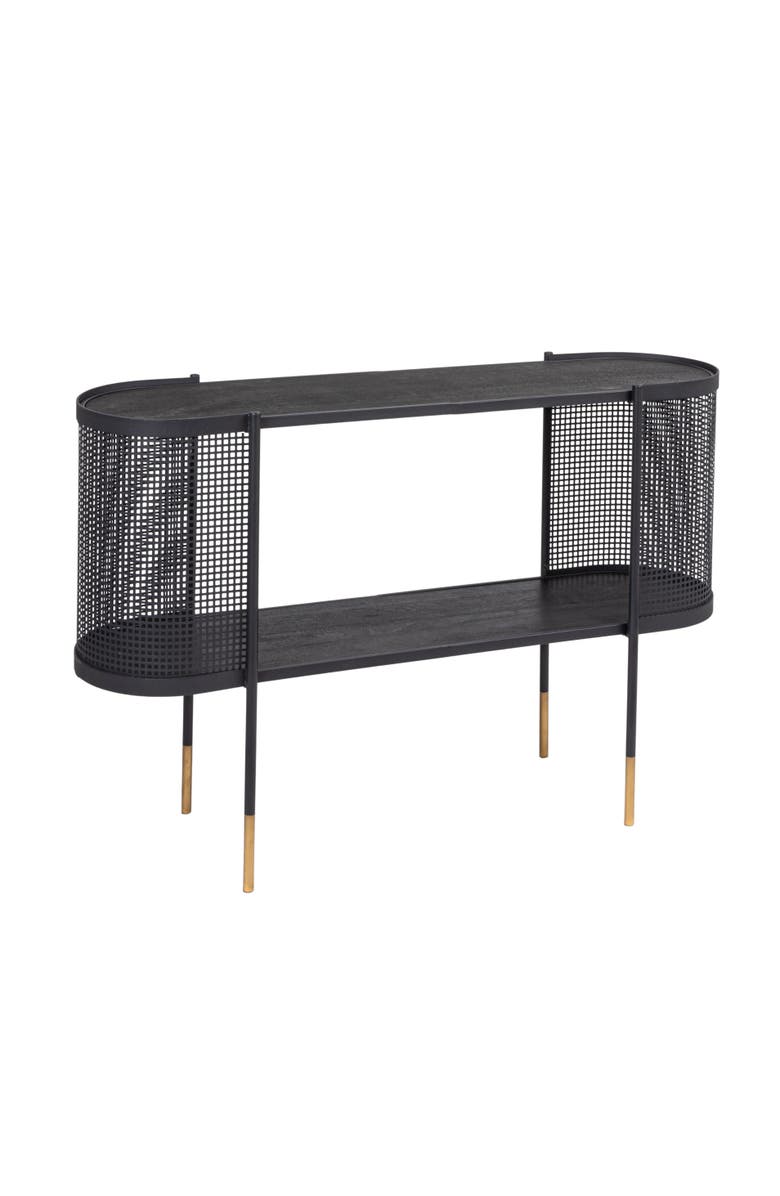 Storied Home Metal Console Table with Shelf for TV, Black, Main, color, Black