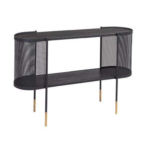 Metal Console Table with Shelf for TV, Black