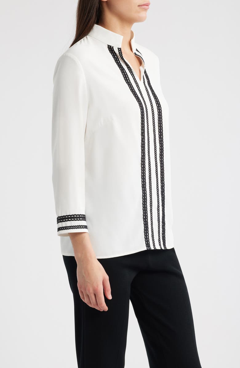 Ming Wang Trim Accent Crepe Popover Shirt, Alternate, color, White/ Black
