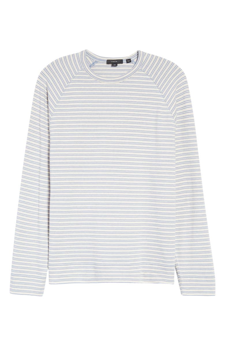 Vince Stripe Stretch Cotton Gauze Sweater, Alternate, color, H Bone/ Pacific Blue