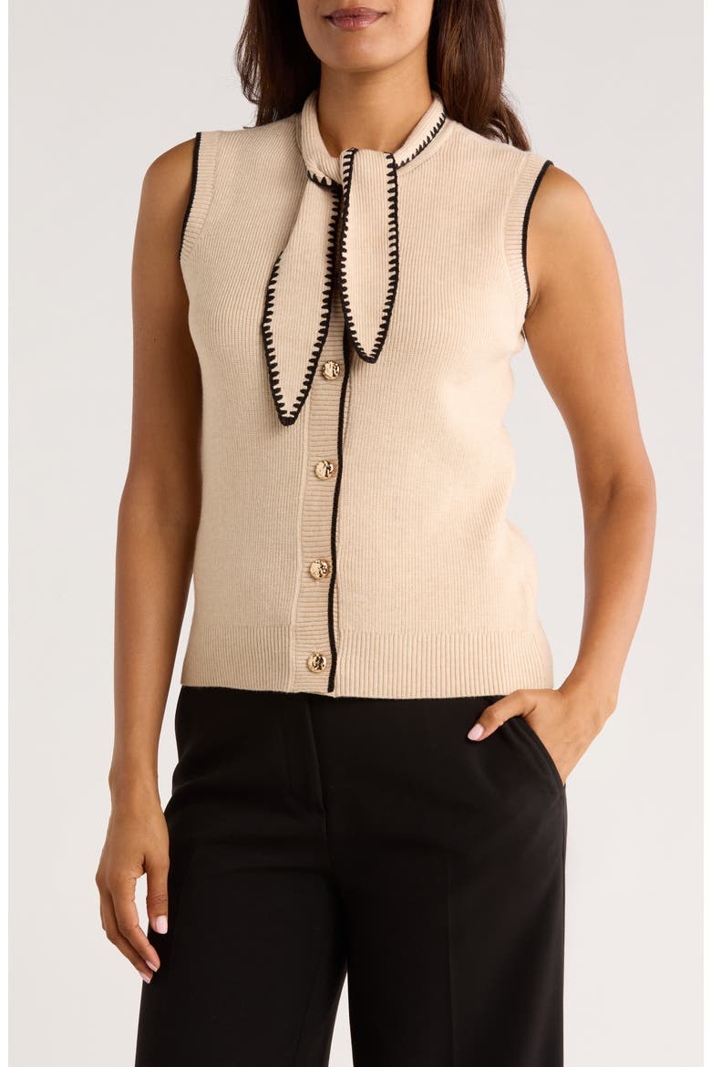 Arielle Tie Front Sweater Tank, Main, color, SAND HEATHER/ BLACK