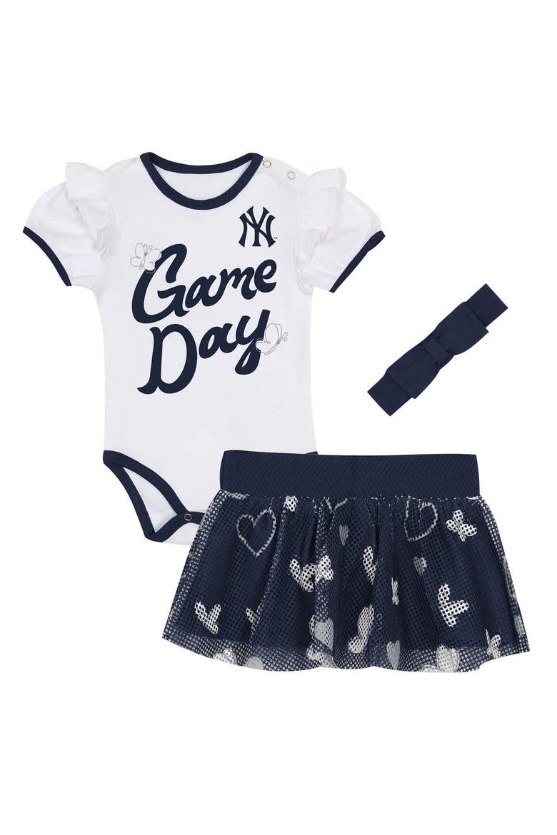 Newborn Outerstuff  White/Navy New York Yankees  Bodysuit, Headband & Skirt Set, Main, color, White