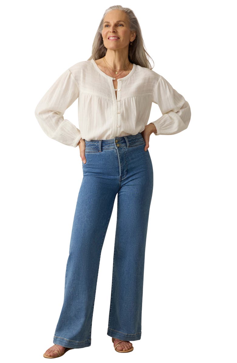 Faherty Lena Organic Linen Button-Up Top, Alternate, color, Egret