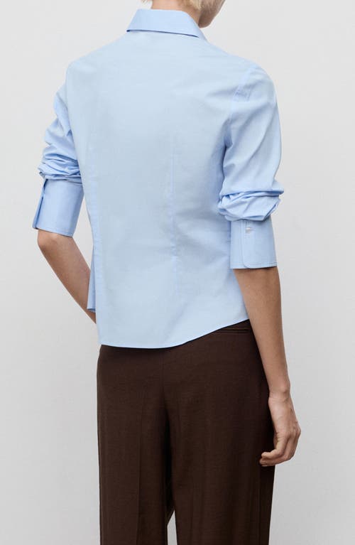 Mango Side Gather Cotton Poplin Button-up Shirt In Blue