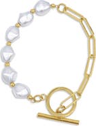 Adornia 14K Yellow Gold Plated Chain Toggle 10mm Pearl Bracelet
