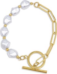 Adornia 14K Yellow Gold Plated Chain Toggle 10mm Pearl Bracelet