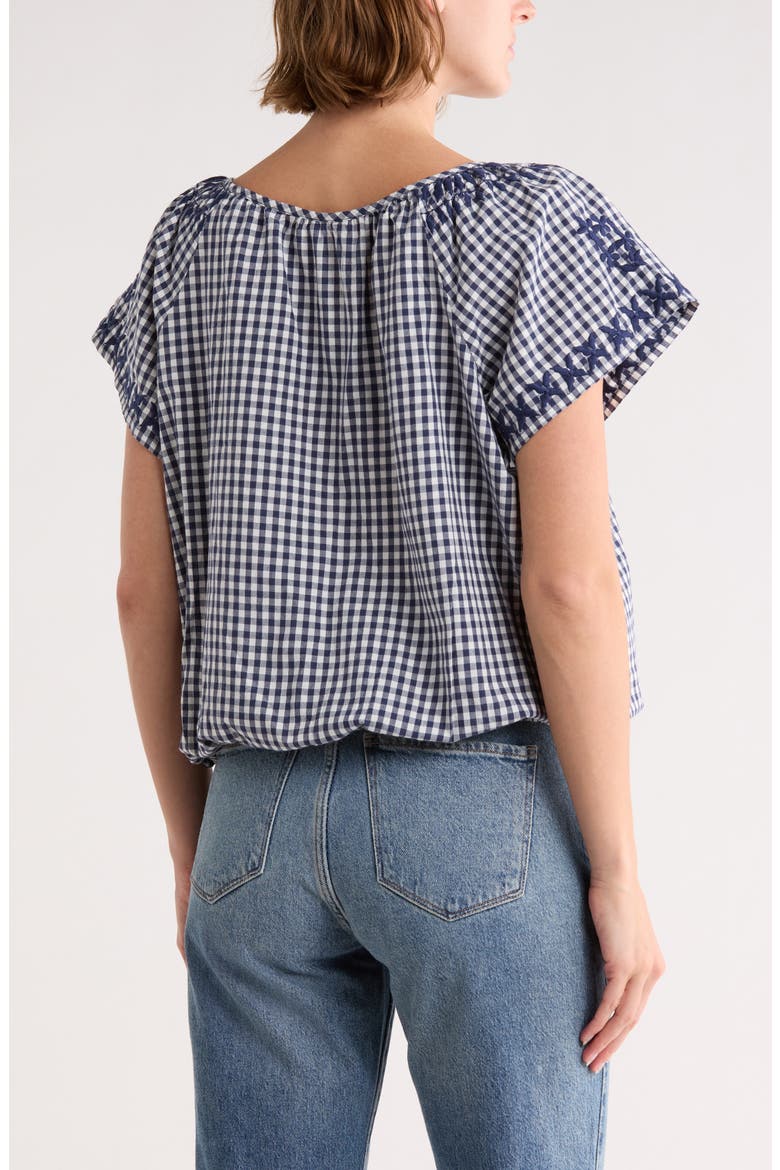 Gingham Short Sleeve Cotton Top, Alternate, color, NAVY GINGHAM