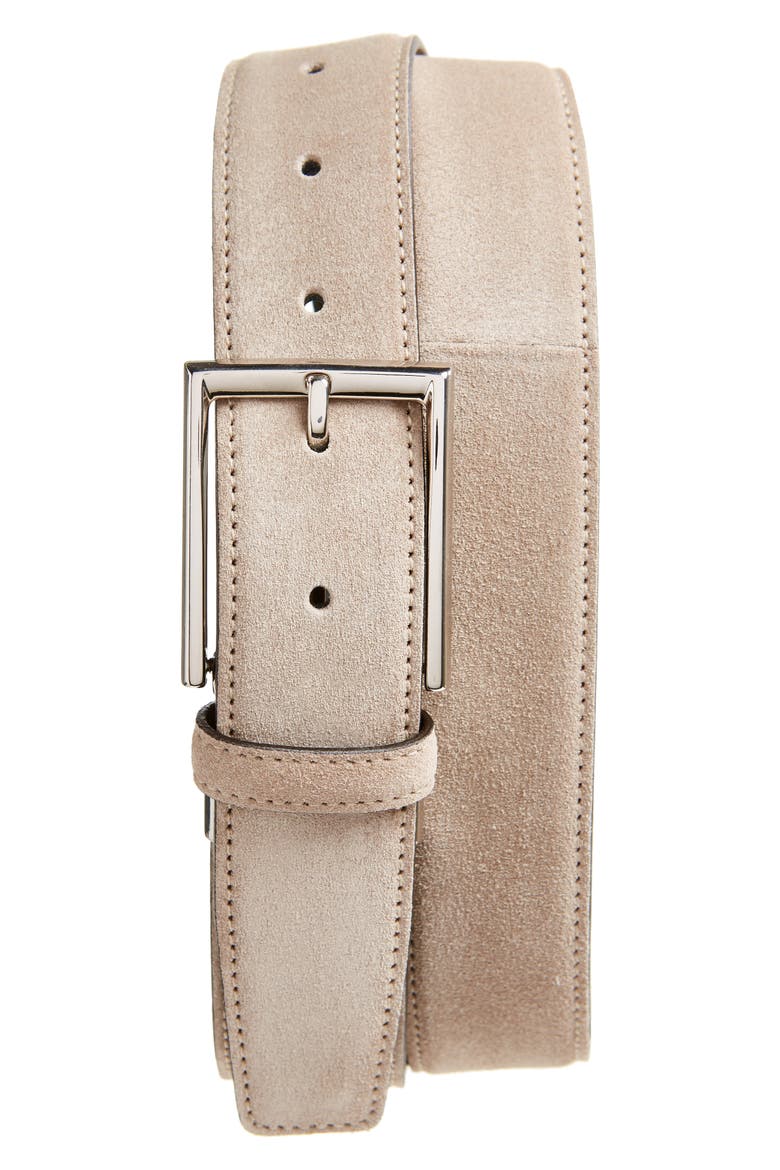 Suede Calfskin Leather Belt, Main, color, BEIGE