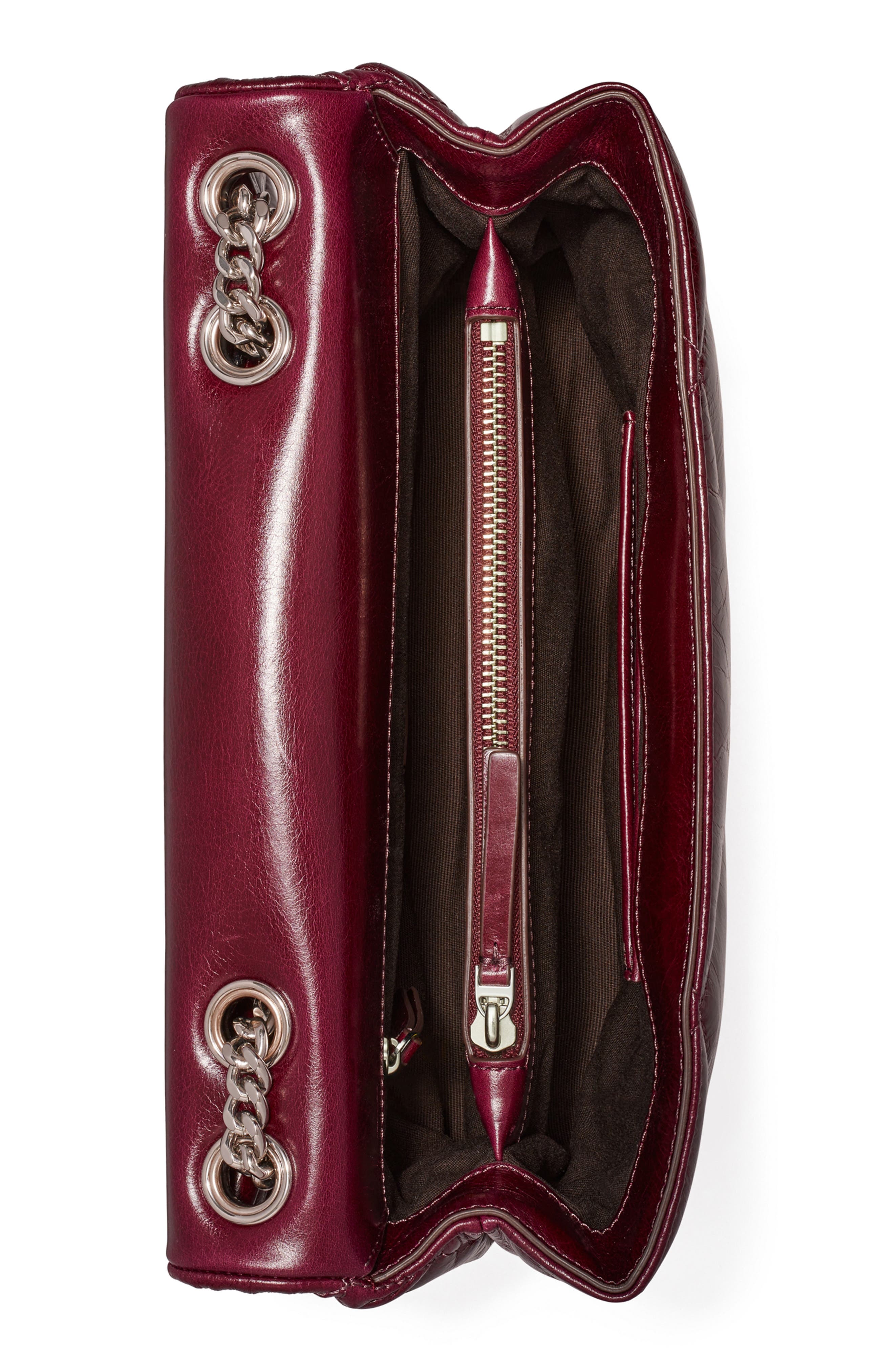 Tory Burch Kira Diamond Quilted Distressed Leather Convertible Crossbody Bag, Alternate, color, Dark Carmine