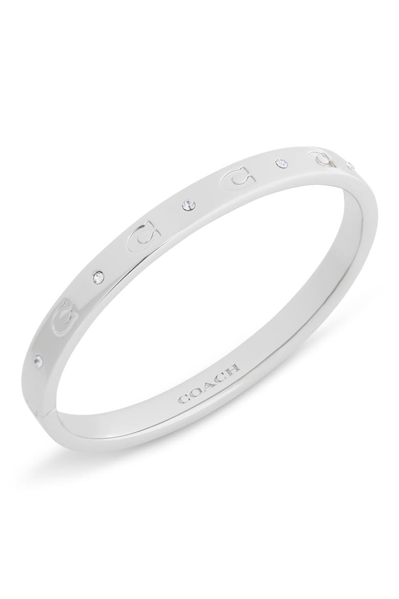 Signature C Hinged Bangle, Alternate, color, RHODIUM