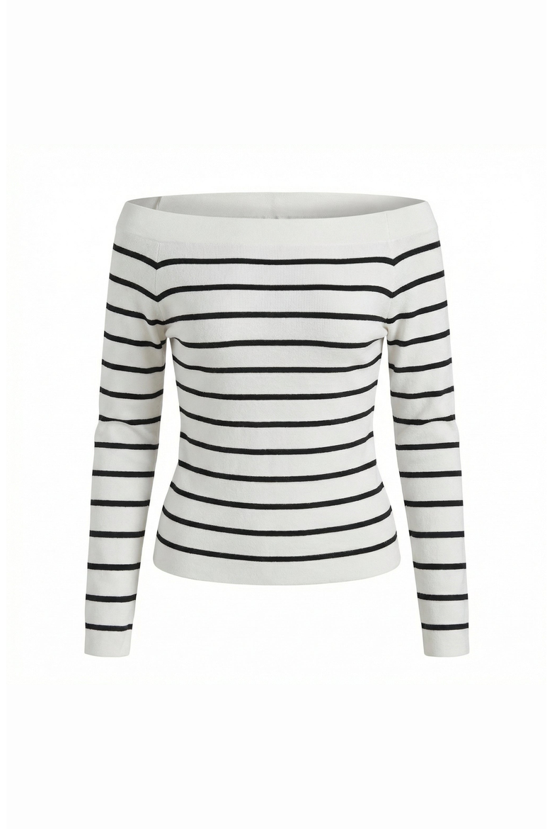 Off the Shoulder Striped Knit Top, Alternate, color, White / Black Stripes