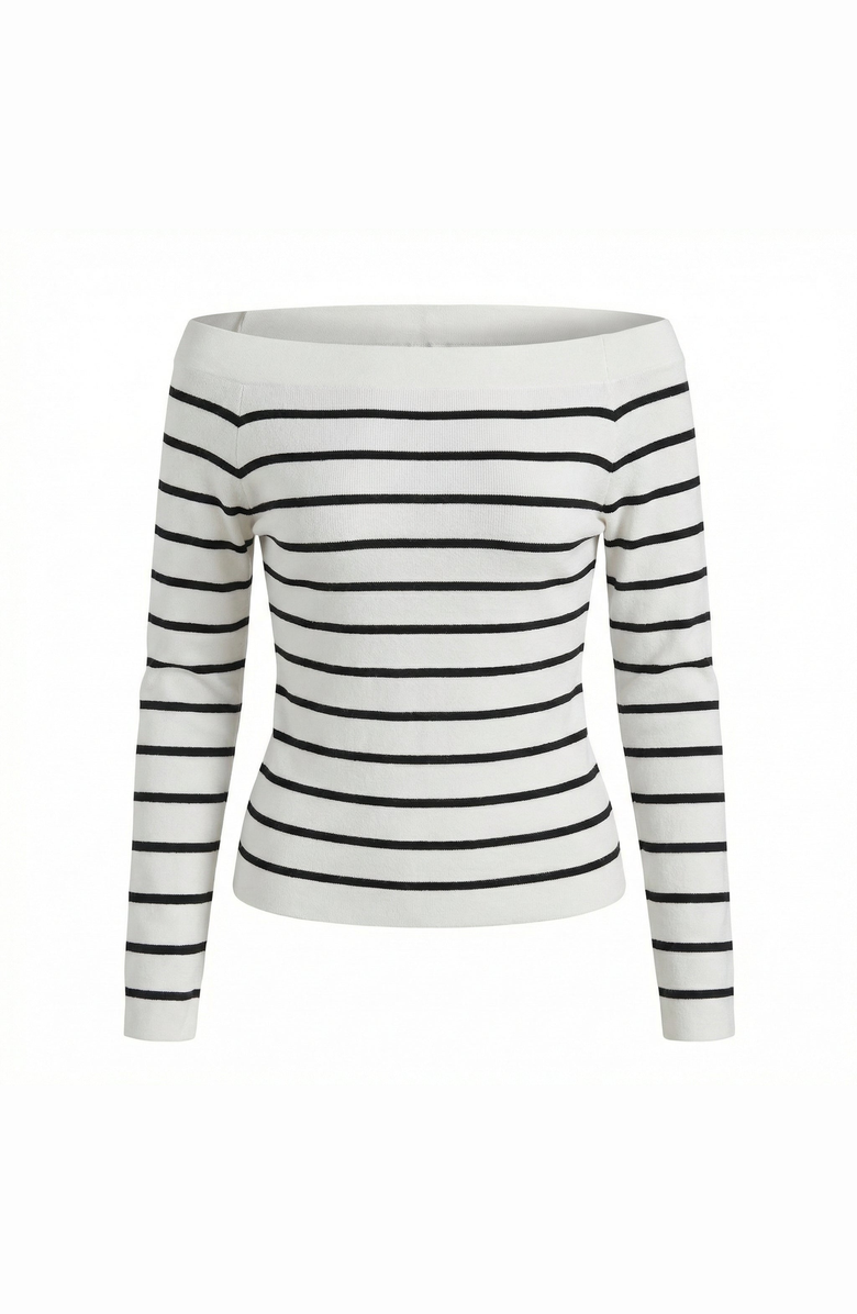 Modenaire Off the Shoulder Striped Knit Top, Alternate, color, White / Black Stripes
