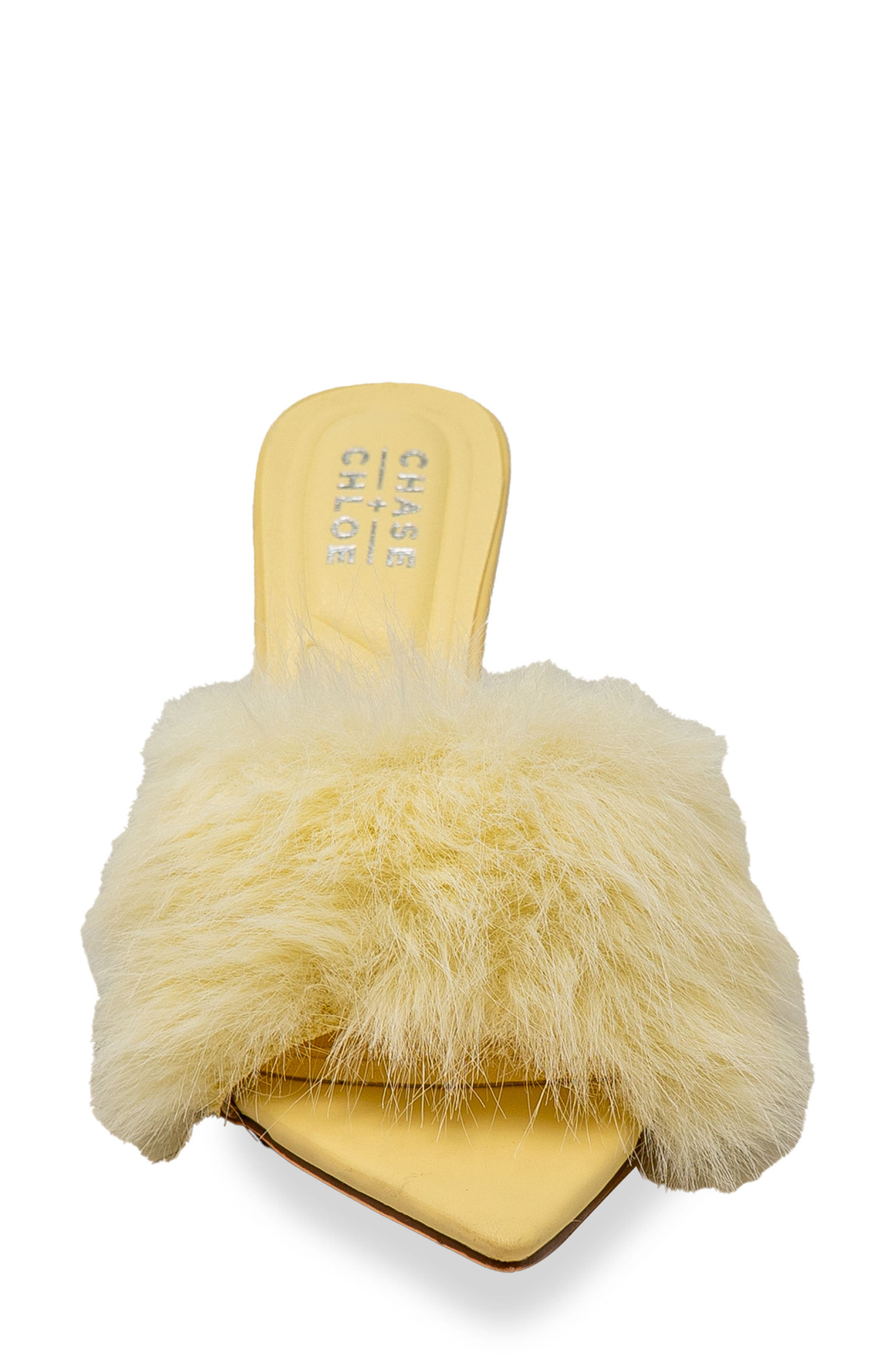 Faux Fur Stiletto Mule Sandal, Alternate, color, YELLOW