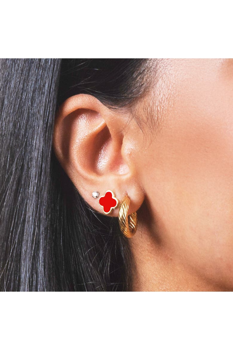 Small Coral Clover Stud Earrings, Alternate, color, Coral
